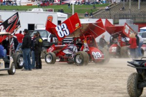 Shaffer pulls his CH Motorsports no.83 into his pitstall at Eldora Speedway