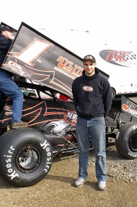 Nate Dussel poses by his no.1 305 Sprinter at Attica Raceway Park.
