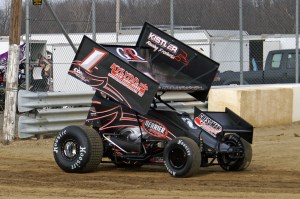 Nate Dussel patiently awaits his turn to hit the track for hot laps.