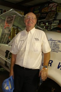 Allan E. Brown strikes a pose inside the National Dirt Late Model Hall of Fame on the grounds of Florence Speedway.